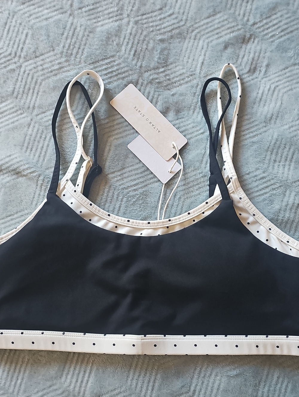 Altar'D State Black & White Polka Dot Trim Sports Bra